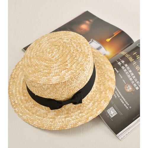 Summer Flat Sun Hats For Women Kids Chapeau Feminino Straw Hat Panama Style Cappelli Side With Kow Beach Bucket Cap Girl