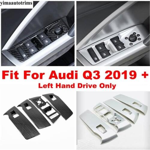 Car Inner Door Armrest Window Glass Lift Button Cover Trim For Audi Q3 2019 - 2021 Carbon Fibre / Matte Accessories Interior Kit