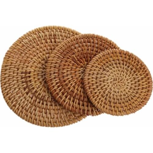 Handmade Rattan Mat Coasters Tea Coffee Drinks Pot Cushion Pad Teapot 8/10/13cm Drop Shipping