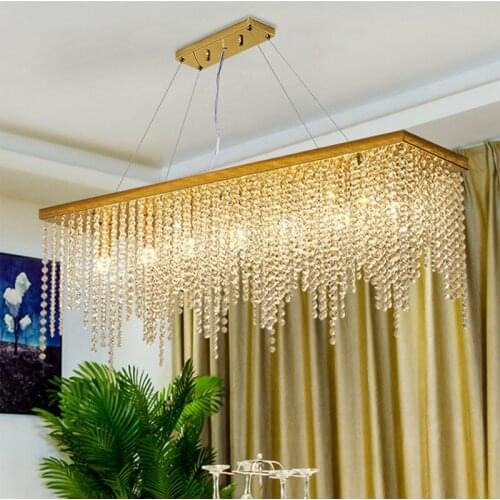 Rectangle modern chandelier for kitchen island crystal hanging lamp dining room light fixtures living room led chandeliers