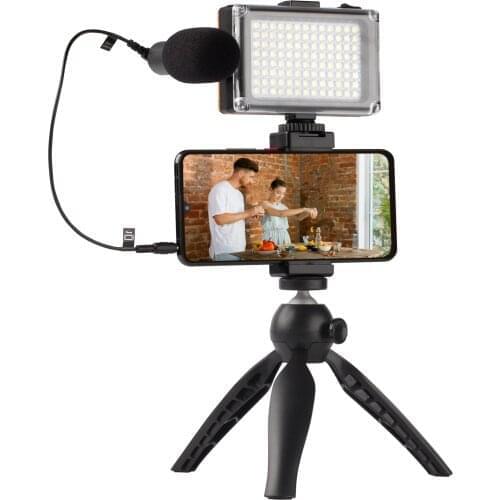 Smartphone Video Rig Kit with Microphone Video Light Mini Tripod Stand for iPhone Samsung and Android Smartphones