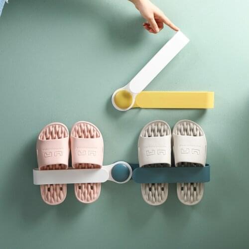 Folding bathroom slippers rack wall-mounted toilet shoe storage artifact-free perforated shoe rack rack