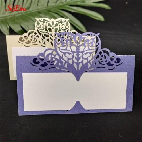 SkyElina 10/50/100pcs Guest Name Place Card Favor Decoration Wedding Love Heart Laser Cut Wedding Party Table Invitation Cards 5