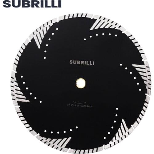 SUBRILLI 14Inch Diamond Turbo Saw Blades With Slant Protection Teeth 350mm Diamond Cutter for Granite Marble Cutting Disc