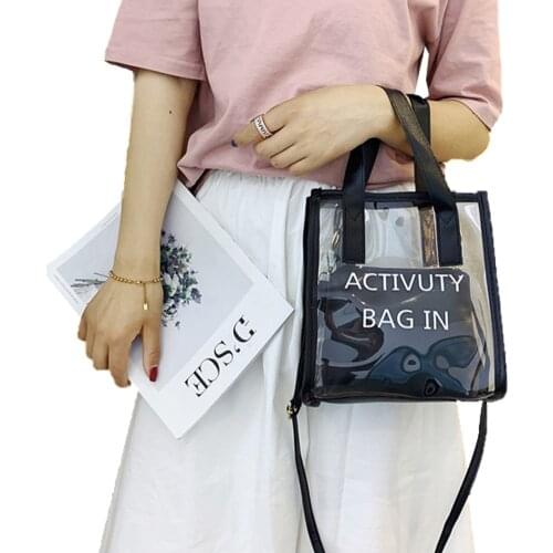 2-in-1 Transparent PVC Jelly Bag Women Korean Style Letter Pattern Removable Strap Wild Fashion Crossbody Bag Handbags