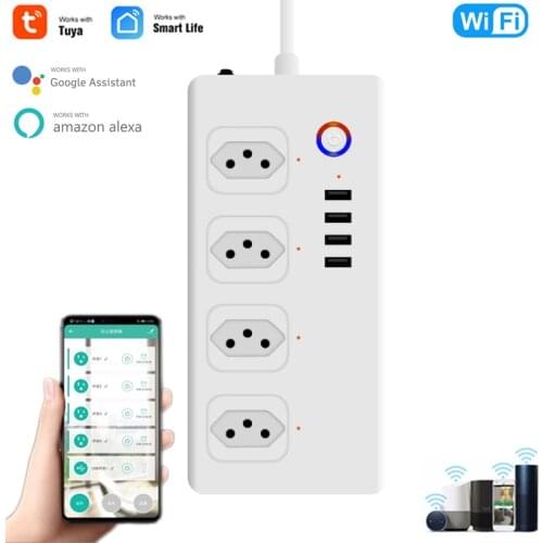 Wifi Smart Power Strip 4 BR Standard Outlets Plug with 4 USB 2.1A Fast Charging Port Timing App Work with Alexa Google Home