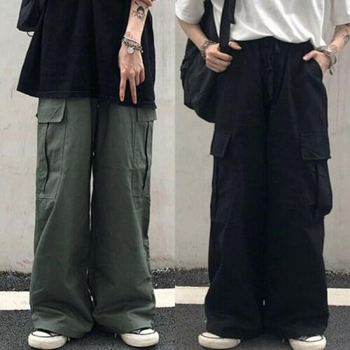 Womens Cotton Loose Wide Leg Cargo Combat Pants Boot Cut Flared Trousers