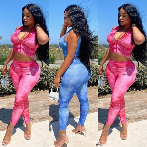 Zip V Neck Sleeveless Crop Tops With Long Pants Women Pant Suits