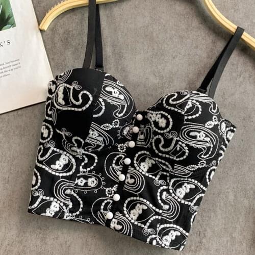 Womens Lace Embroidery Ethnic Camisole Short Big Fish Bone Corset Tops Tide Backless Bush Up Tops Tubo Sexy Tank Top Bralette