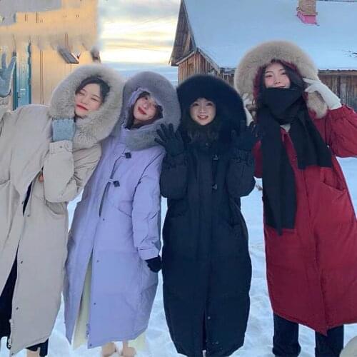 Womens Coat Jacket Warm Fur Collar Down Jacket Womens Knee Length 2021 New Winter Thickened Coat Versatile Fashion Trend