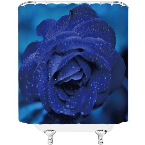 ZKJSMGS Shower Room Curtains Teal Blue Rose Flower Dew Valentines Day Floral Pattern Bathroom Waterproof Polyester Curtain Set
