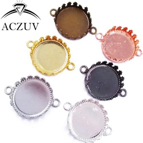 200pcs 15mm 20mm 25mm Crown Bracelet Jewelry Link Connector Bezel Blank Pendant Tray Cabochon Base Setting DPC001