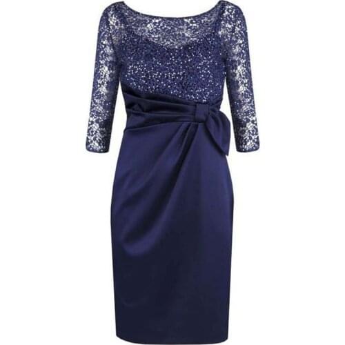 2020 Dark Navy 3/4 Long Sleeves Mother of the Bride Dress with Lace Plus Size Mother Gowns Mother Dresses For Wedding