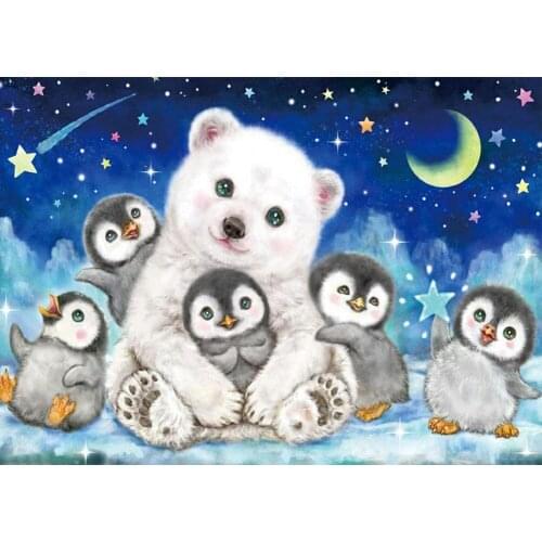5D Diamond Painting Cross Stitch Bear Little Penguin DIY Full Drill Resin Mosaic Cartoo Animal Wall Art Picture Kit Decoration