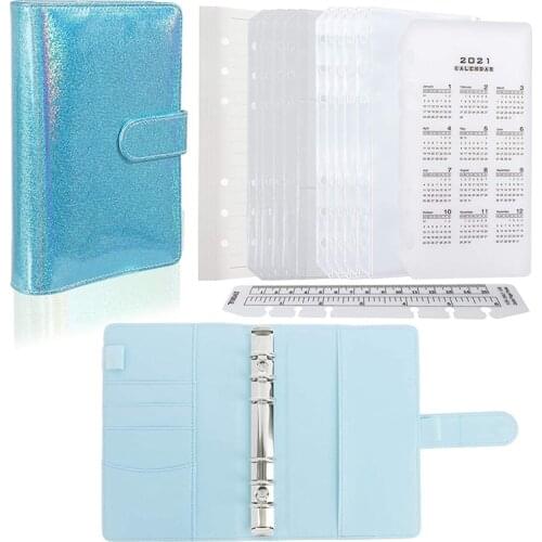 A6 PU Leather Notebook Binder Sets with 6-Round Ring Binder Cover, A6 Bookmark Ruler and Calendar Board