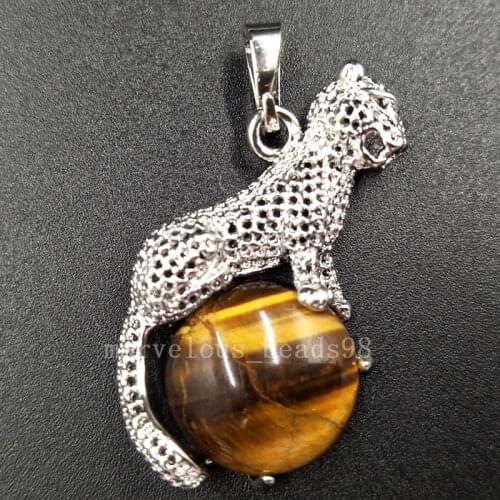 Free Shipping Beautiful jewelry 21x34mm Tigers Eye Round Leopard Women Men Pendant Bead pC5517