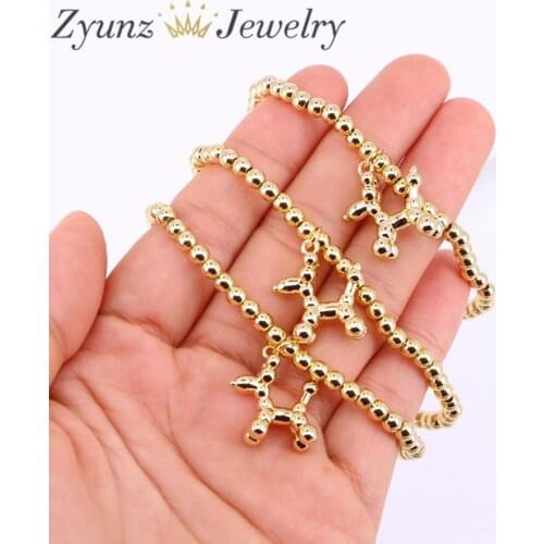 10PCS, Brass Gold Plated Balloon Dog Charms Bracelet, Animal Pendant, Poodle Charm Jewelry, DIY Bracelet Fashion Jewelry