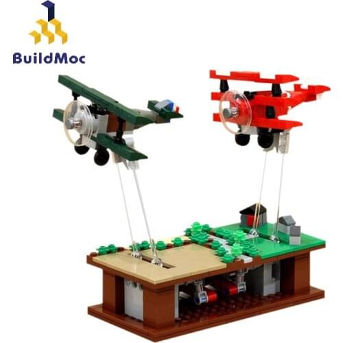BuildMoc Military Helicopter Series MOC War Pursuit of Flight Hand Crank Aircraft WW2 Fighter Building Blocks Military Plane Toy