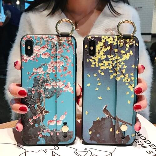 Sumkeymi Wrist Strap Flower TPU Cover Phone Holder Case For iphone 12 11 7 8 Plus mini Pro Max X XS XR Hand Band Case