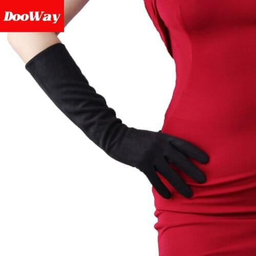 DooWay Black Women Fashion Suede Faux Leather Gloves 16" Wedding Party Dress Cosplay Show Opera Cold Weather Gloves