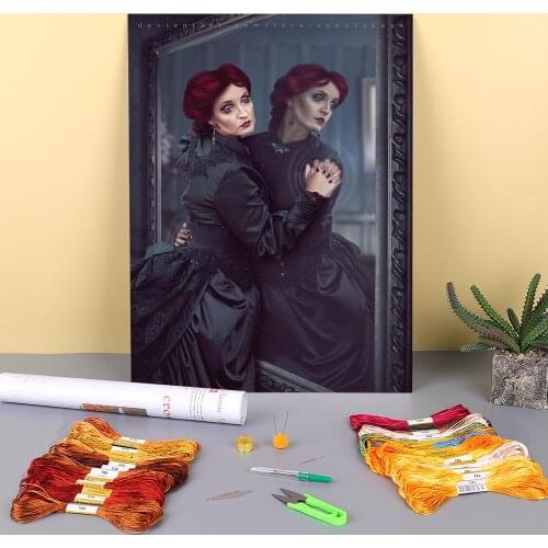 Woman Girl Printed Canvas 11CT Cross-Stitch DIY Embroidery Kit DMC Threads Handiwork Painting Needlework Knitting Gift Decor