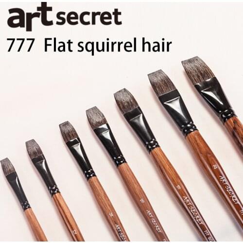 777SQFlat high quality squirrel hair black brass ferrule oak wooden handle watercolor paint art brushes artistic for drawing