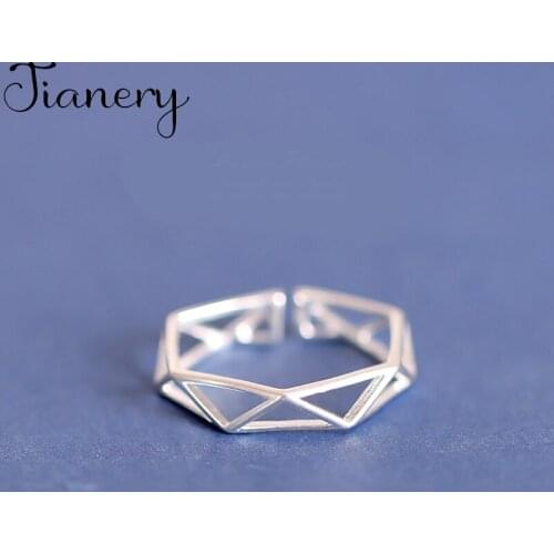 JIANERY Personality Punk Vintage Silver Color Hexagon Rings For Women Jewelry Engagement Opening Ring