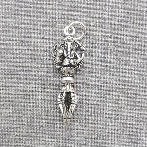 Sterling Silver Small Ganesha Phurba Dagger Elephant Pendant for Necklace