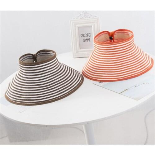 Hotsale Female Foldable Sun hat Visor Caps Summer Girls Women Paper Striped Sunscreen Protection Hats For Holiday Beach Party
