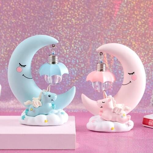 Small Night Light Creative Student Gifts Home Resin Decorative Lamp LED Romantic Girl Angel Unicorn Moon Table LampS