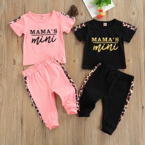 Baby Girl Tank + Trousers, Letter "MAMAs mini" Leopard Print Elastic Waist Casual Style Summer Clothing 2021