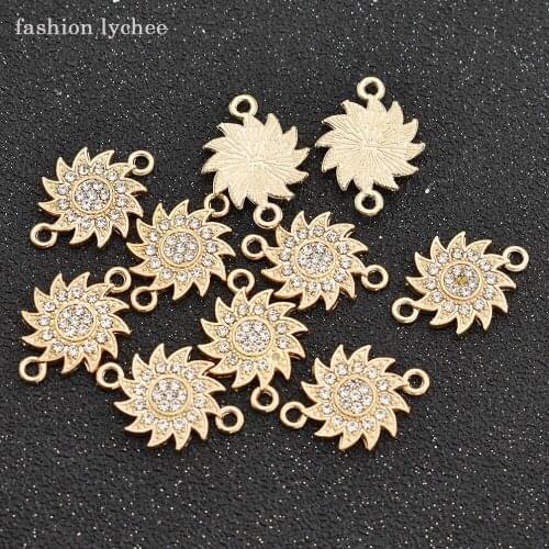 Fashion lychee 10pcs White Crystal Rhinestone Sun Flower Link Connector Beads Charm For DIY Jewelry Making Pendant