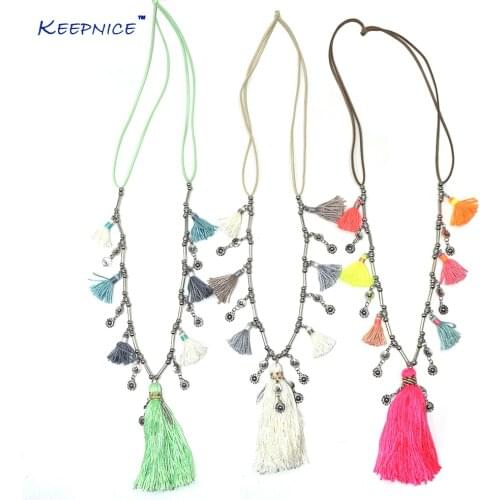 New handmade creative tassel pendents necklace unique boho Bohemia long Necklaces sea beach antique silver beaded chain necklace