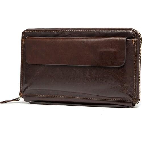Wholesale business men first layer leather Day Clutches long hand bag flip outer bag leather wallet