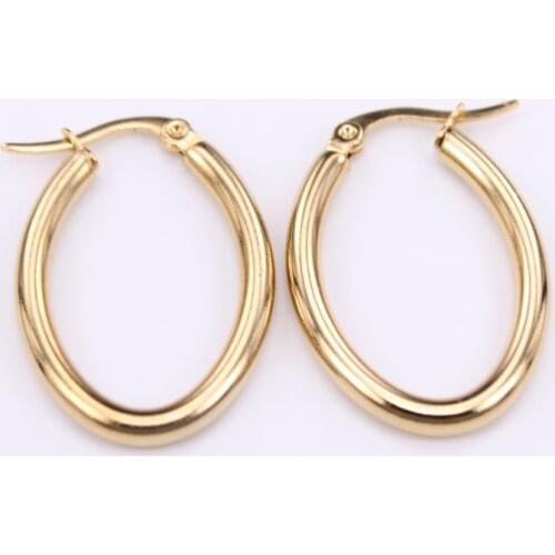 3mm thickness Oval 30mm 35mm 45mm smooth female Stainless steel jewelry Hoop earrings gift Leisure sport wholesale retail LH912