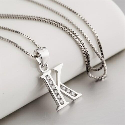 YFN 925 Sterling Silver K Letter Necklace For Women Man Alphabet Pendant Choker 18Inch Chain Wholesale
