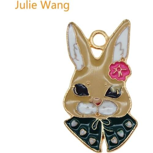 Julie Wang 4PCS Alloy Golden Base Enamel Rabbit Bunny Animal Charms For Necklace Pendant Earrings Jewelry Making Accessory