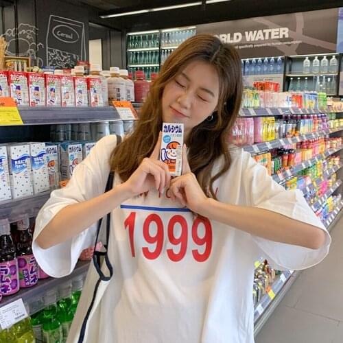 Retro Print Casual Loose T-shirt Female Korean Harajuku Womens T-shirts Tops Japanese Kawaii Ladies Ulzzang Clothes For Women