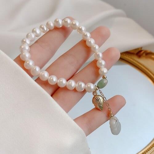 Luxury Purse/Wallet Chalcedony Pendant 8mm Natural Freshwater Pearls Beaded Bracelets for Women Ladies Fashion Jewelry YBR545