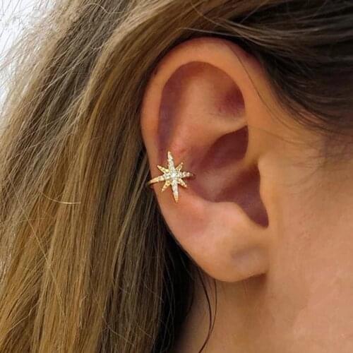 1 PCS 925 Sterling Silver Crystal Star Ear Cuff Women Clip Earrings No Piercing Earings Jewelry Prevent Allergy EH576