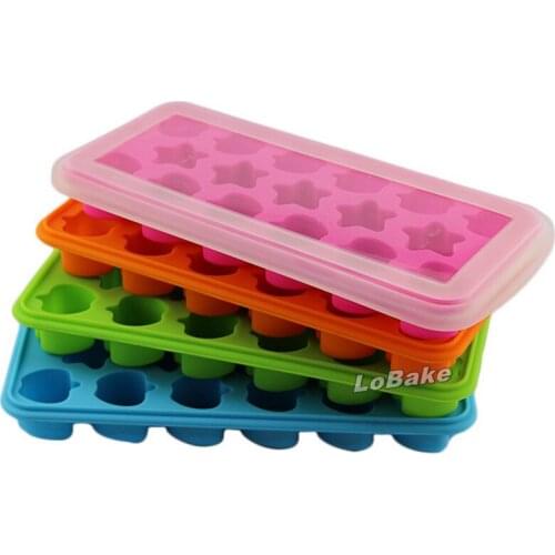 17 cavities apple & stars shape silicone ice cube tray with lids ice cream moulds chocolate mold candy fondant DIY baking molds