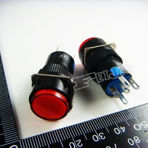 AL6-M With LED color Red AC 3A/250V (DC 30V/5A) 5Pin Non Self-locking Push Button Switch (Self reset switch) 20Pcs/lot