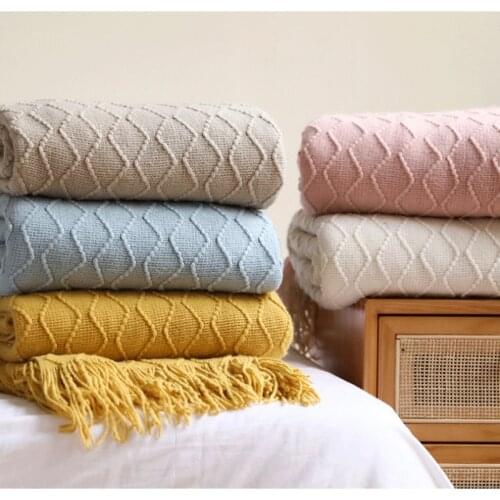 Textile City Nordic Knitted Woolen Blanket Soft Sofa Cover Hotel Towel Shawl Decorative Warm Throw for Autumn Winter 127x182cm