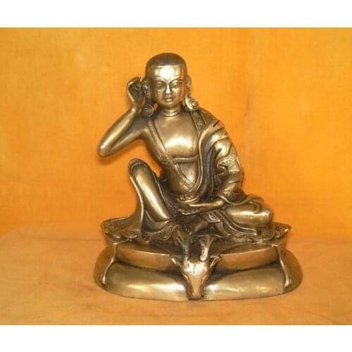 Tibet Tibetan Buddhism Brass Seat Deer Head Milarepa Buddha Statue Sculpture