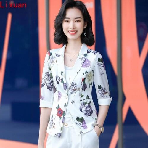 Korean style Spring summer printing Print suit blazer office lady cropped jacket blazer blazers plus size clothing for women