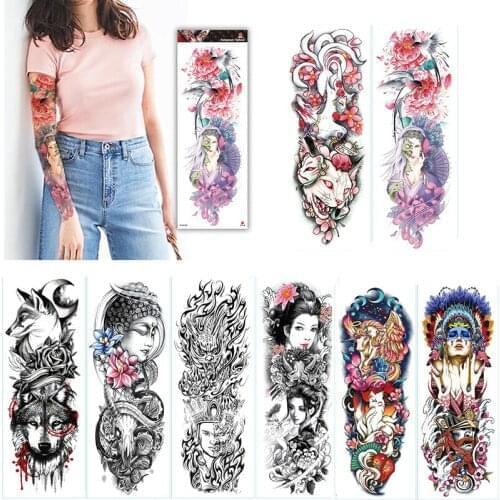 Full Arm RoseTemporary Tattoo Stickers Lion dragon jesus Large waterproof fake Wolf Black sleeve tattoo for Cool Men Women