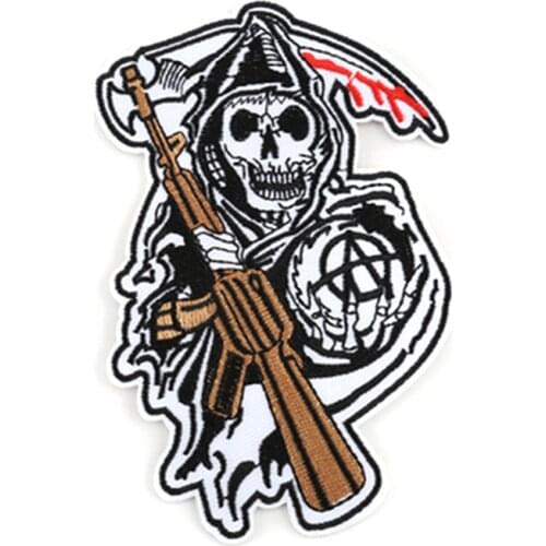 Embroidered Skull Patch for Clothing Sons of Anarchy Iron on Applique for Jackets Rock Punk Backpack Patches Clothes Sticker