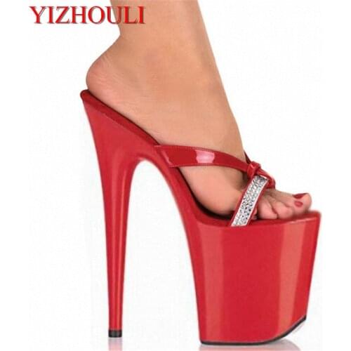 20cm high womens shoes with thick soles, PU material open-toe sexy lacquer platform steel pipe dancing shoes