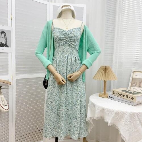 Women 2021 Summer Fashion V-neck Loose Dresses Female Peinted Chiffon Camisole Dress Ladies Thin Sleeveless Vestidos K264