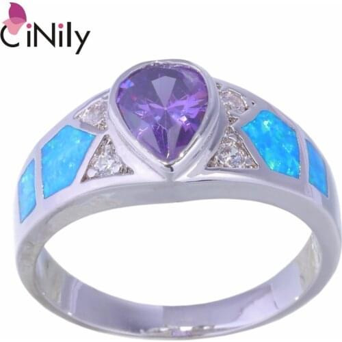 CiNily Created Blue Fire Opal Purple Stone Cubic Zirconia Silver Plated Wholesale for Women Jewelry Ring Size 6 6.5-8.5 OJ9312